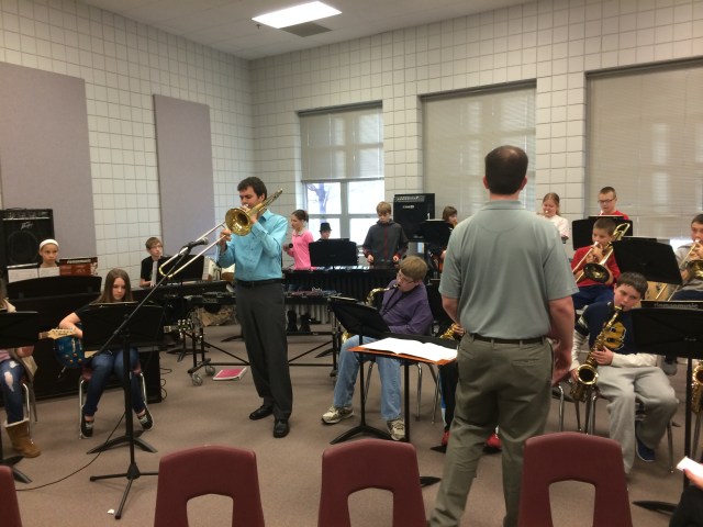 Mike Conrad improvising with the Prairie Ridge Jazz Band on "Don't Climb on the Iguana"