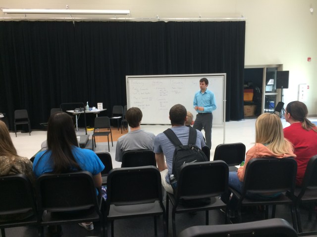 Mike Conrad talking to Centennial music students about careers in music after high school